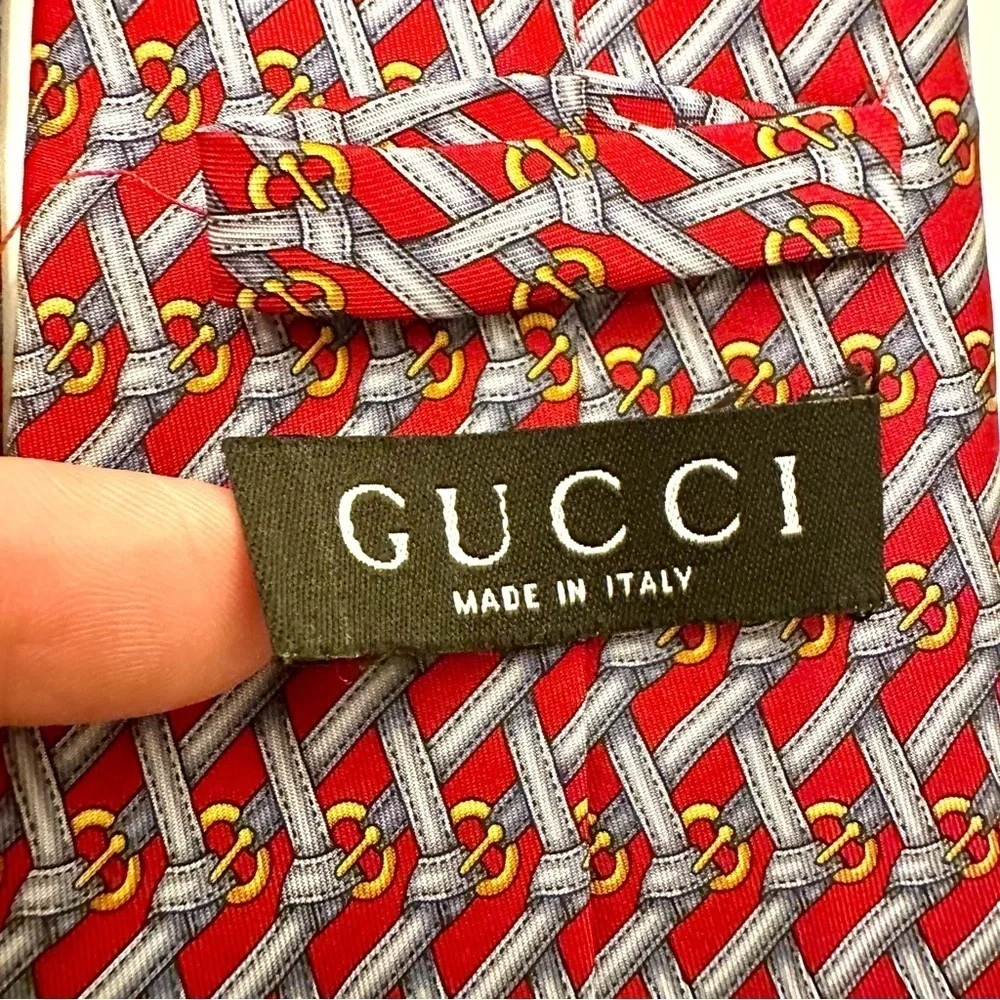Gucci 100% Silk Men’s Tie Red Blue Gold Size O/S